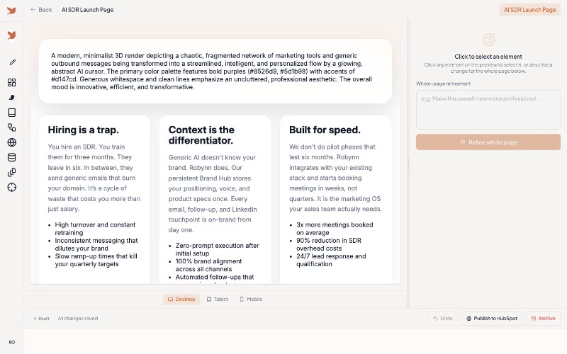 Microsite Builder v2 split-view editor