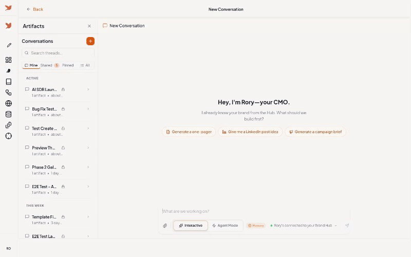 Rory chat with conversation memory and interactive features